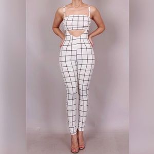 White striped overall set. ( Large)